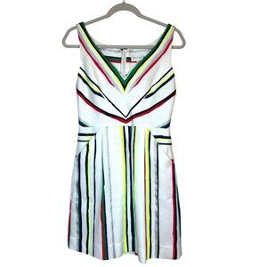 MILLY St. Tropez Allison Dress Sz 4 A-Line Sleeveless V-Neck Fluorescent Stripes